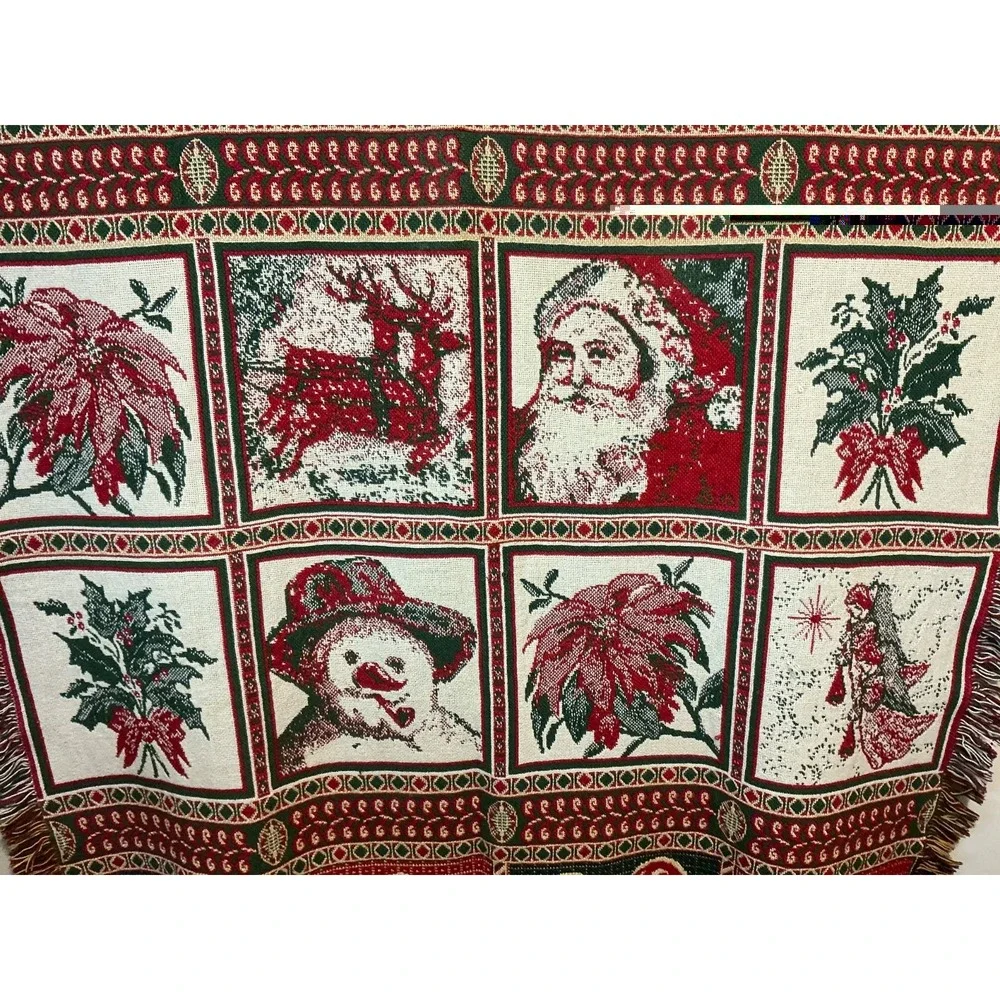 Christmas Holiday Tapestry Tassel Throw Blanket 50 X 70